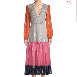 NEW Saloni Devon colorblock sequin silk dress